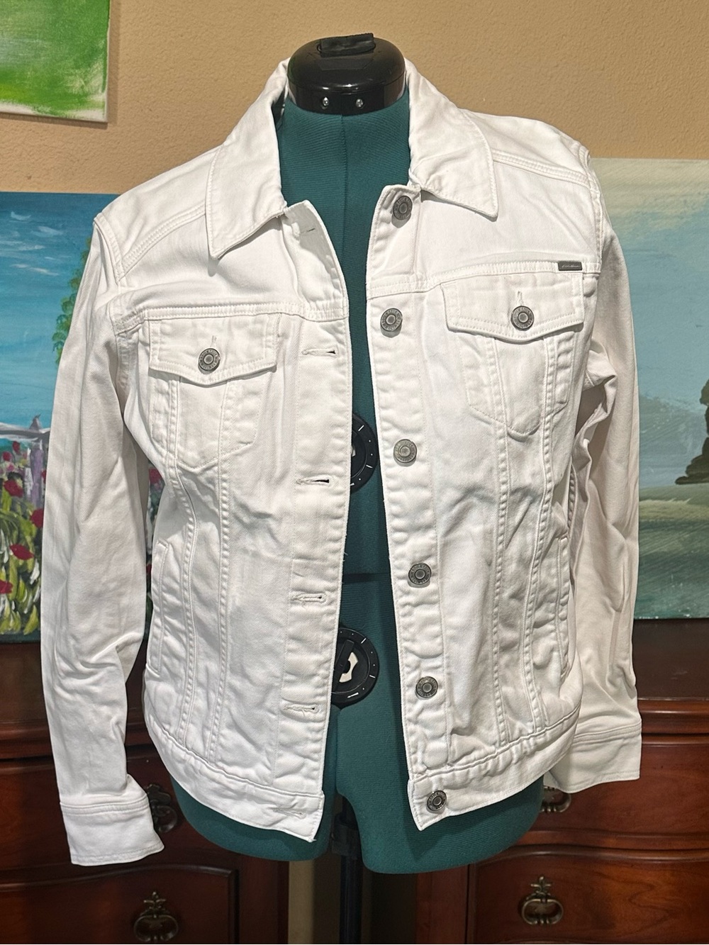 Y2K Vintage Eddie Bauer Cream White Button-Front Jean Jacket Size Large